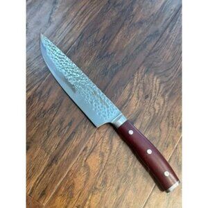 Forged In Fire 8" Chef Knife With Hammered Blade & Wooden Handle Professional